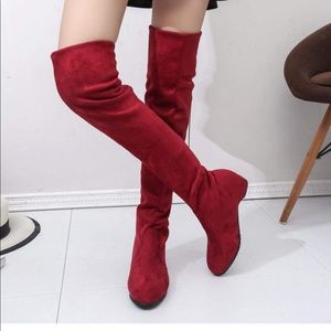 Red pull over boots